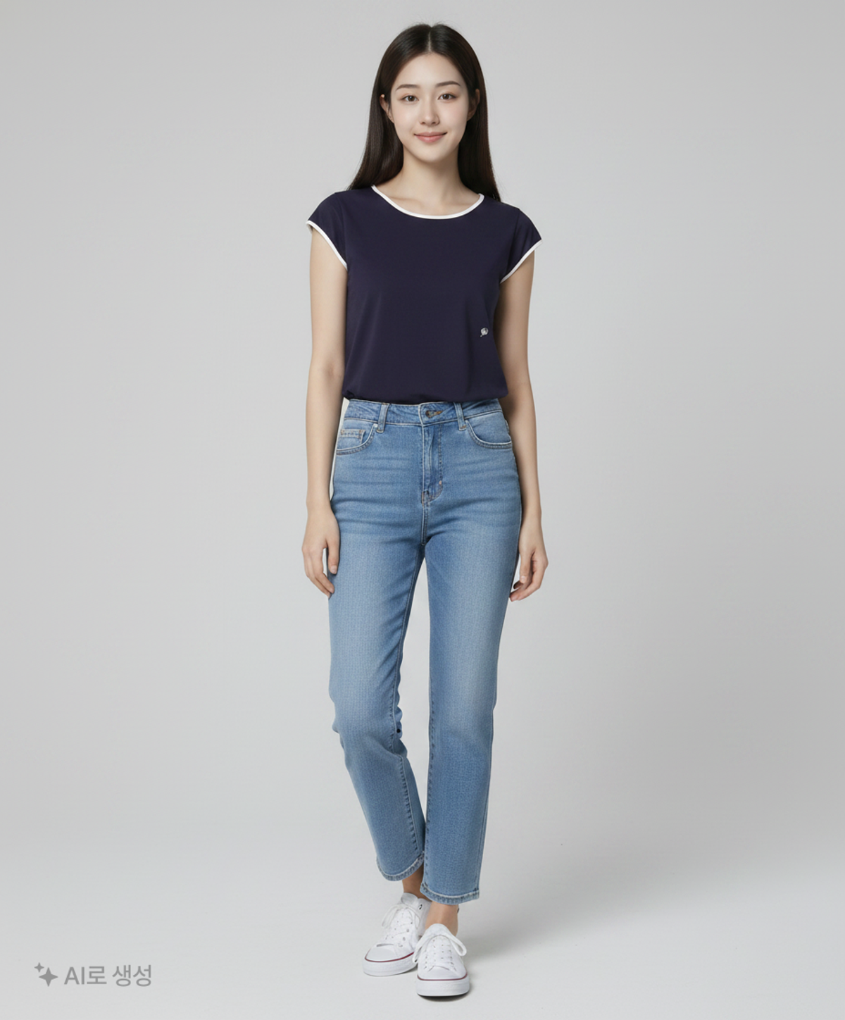 어몽(AMONG) A MINI FLOWER SEED BOAT NECK T_NAVY S