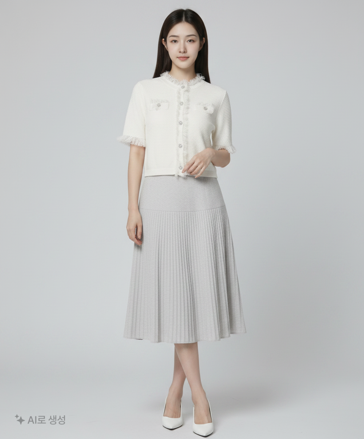 마리끌레르(MARIE CLAIRE) 트위드 반팔 가디건(MAFBKC14MIV) 38