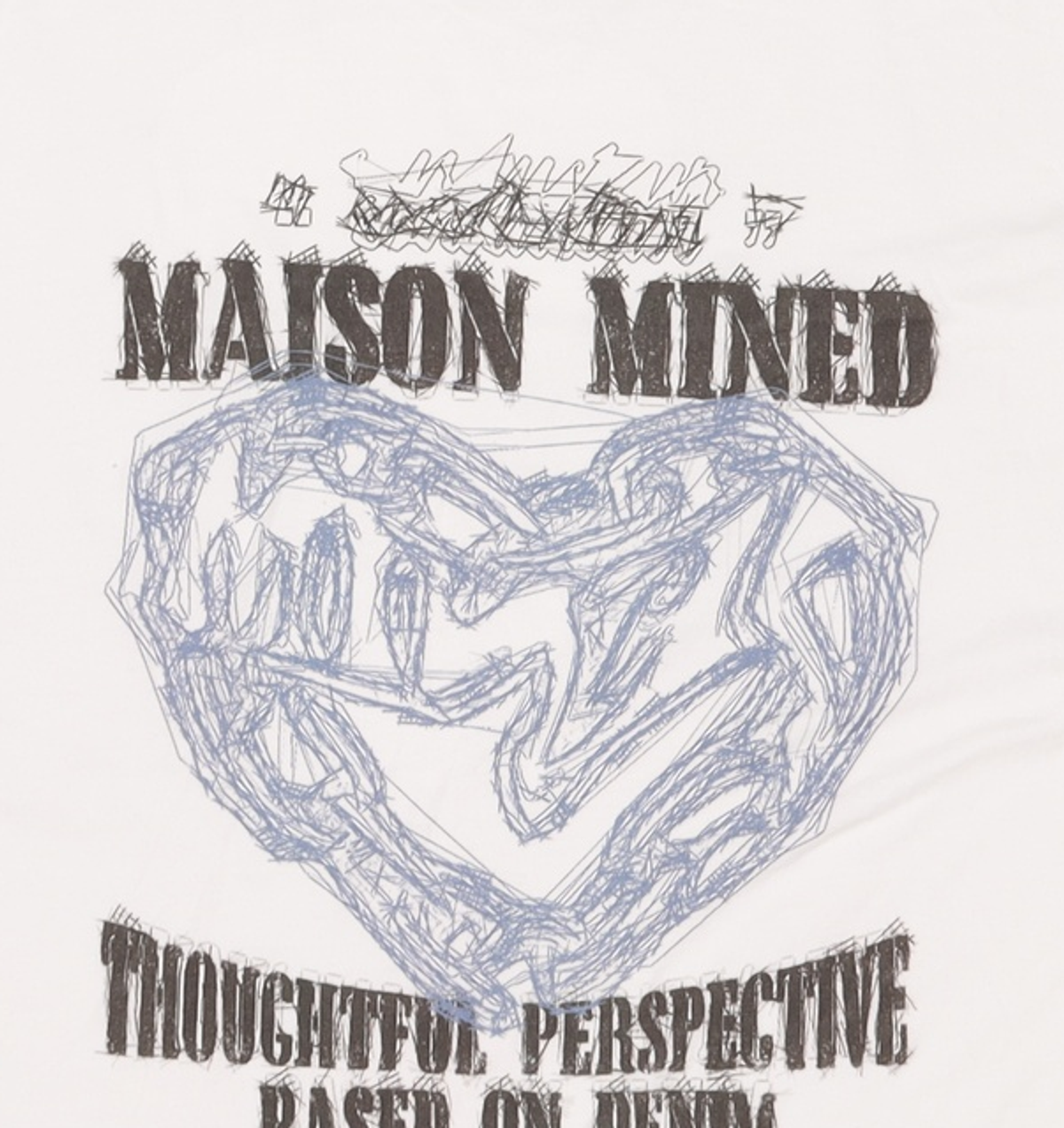 메종미네드(MAISON MINED) DOODLE HEART HALF T WHITE GREYISH BLUE M