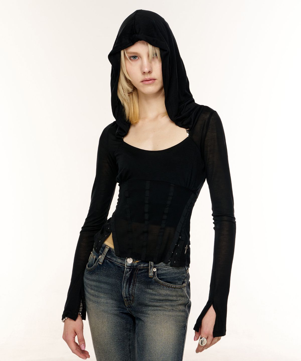 2000아카이브스(2000ARCHIVES) ALIX CORSET HOODIE TOP (BLACK)