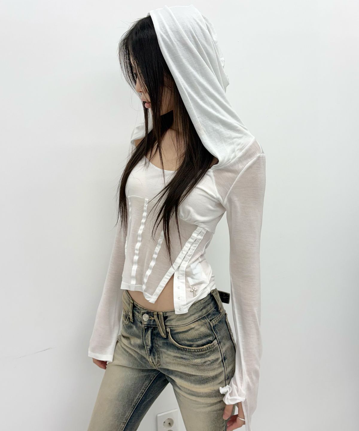 2000아카이브스(2000ARCHIVES) ALIX CORSET HOODIE TOP (WHITE)