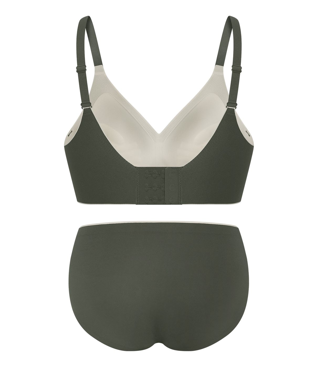 엘르이너웨어(ELLE INNERWEAR) 에어홀 톤온톤 퓨징 브라 팬티 세트 - 카키