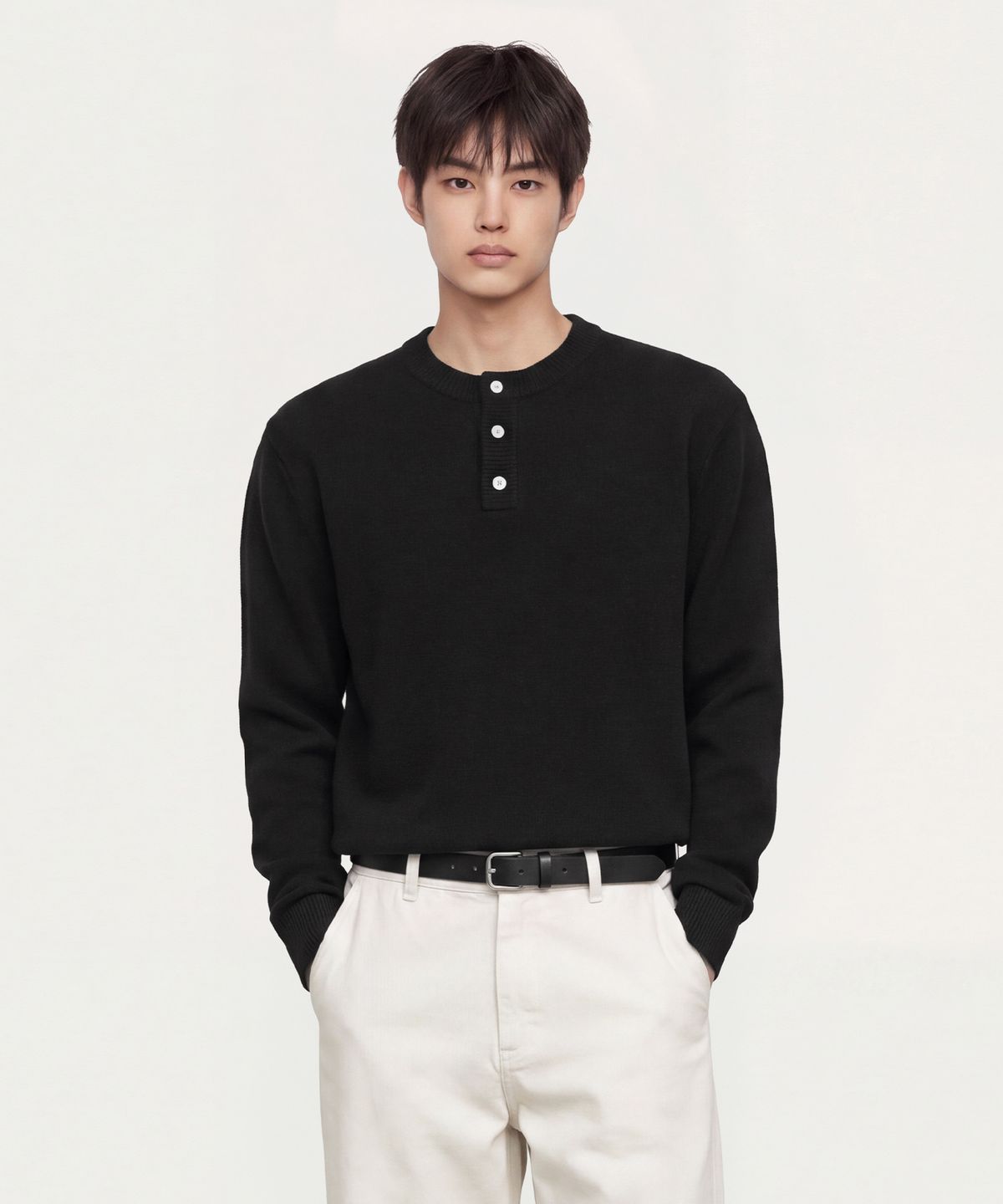 스탠드오버(STAND OVER) 데일리 헨리넥 니트 [블랙]