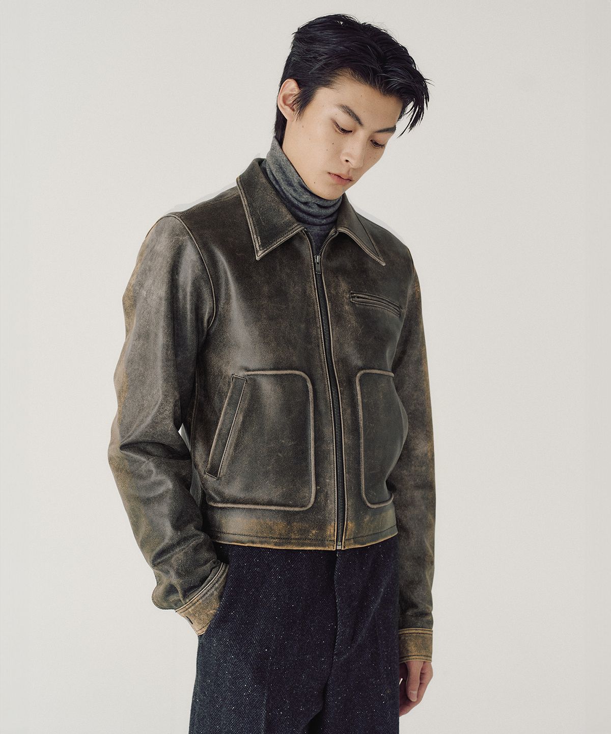 엠엠아이씨(MMIC) AGED LEATHER JACKET (DEEP BROWN)