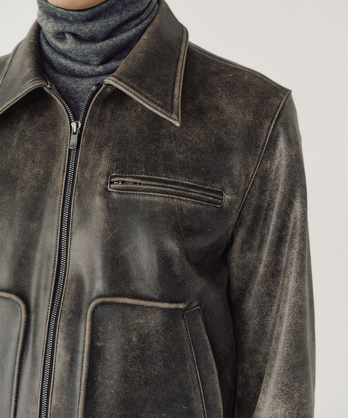 엠엠아이씨(MMIC) AGED LEATHER JACKET (DEEP BROWN)
