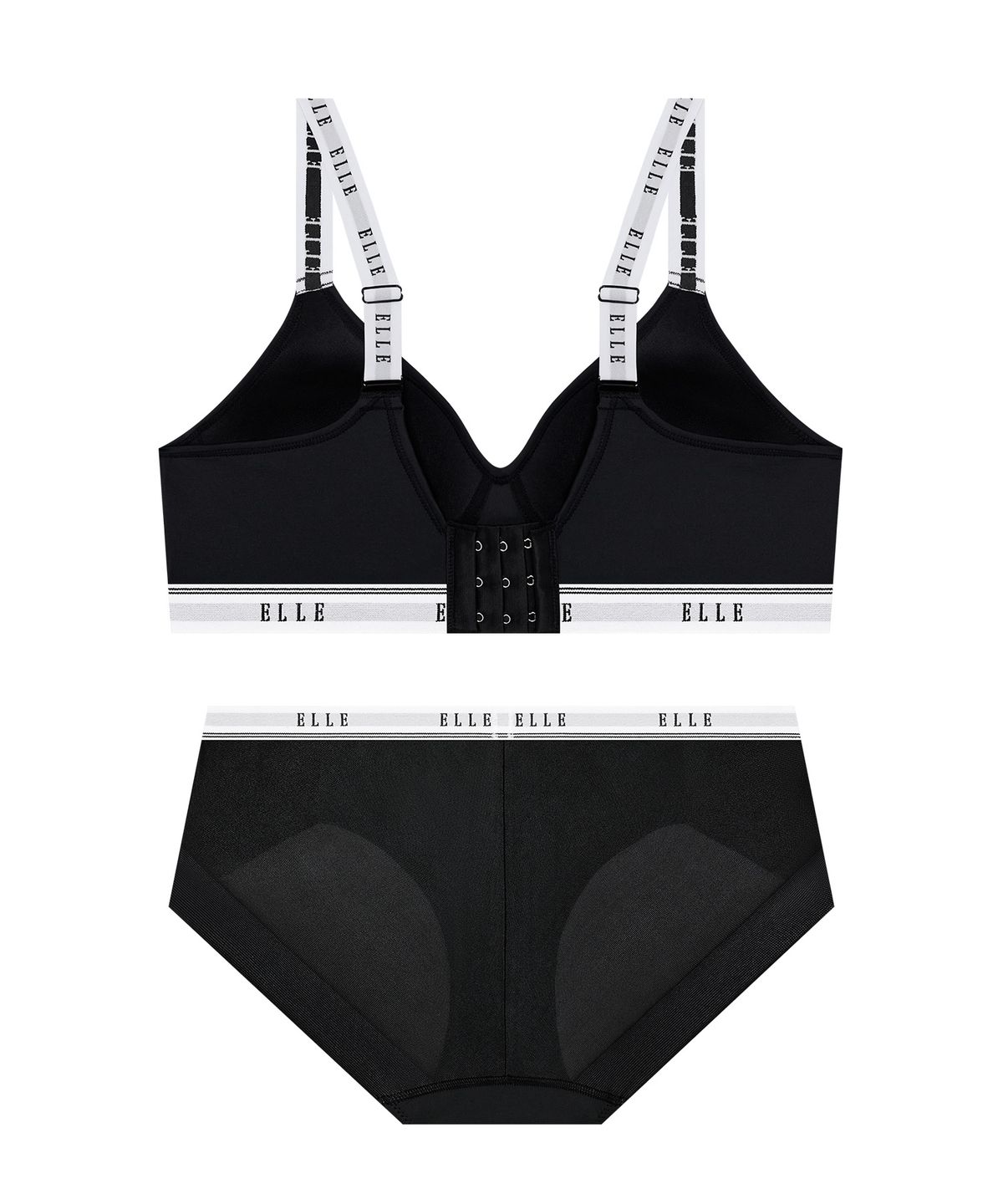 엘르이너웨어(ELLE INNERWEAR) 아웃밴드 노와이어 스포츠 브라 팬티 세트 - 블랙