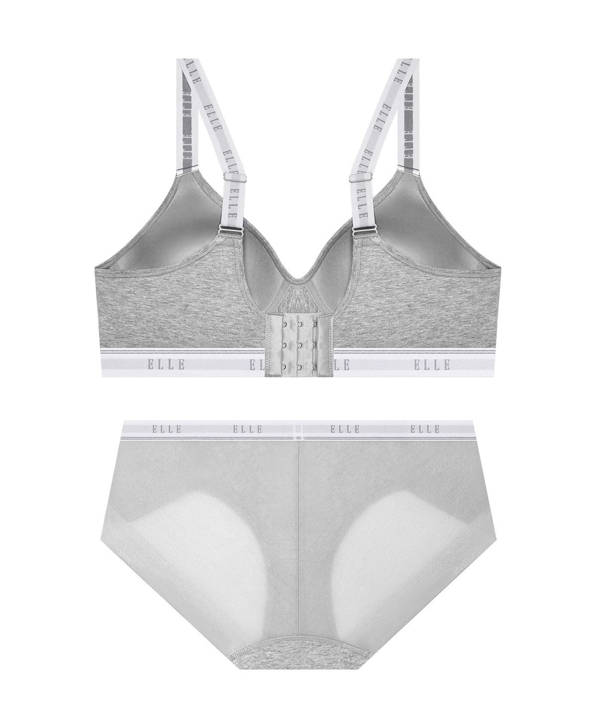 엘르이너웨어(ELLE INNERWEAR) 아웃밴드 노와이어 스포츠 브라 팬티 세트 - 멜란지 그레이