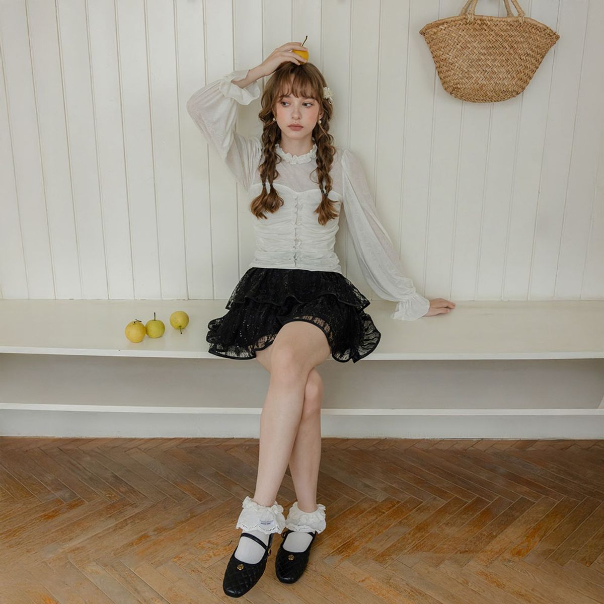 쎄무아듀(CEST MOIDEW) Cest_Ruffle neck shirred top blouse