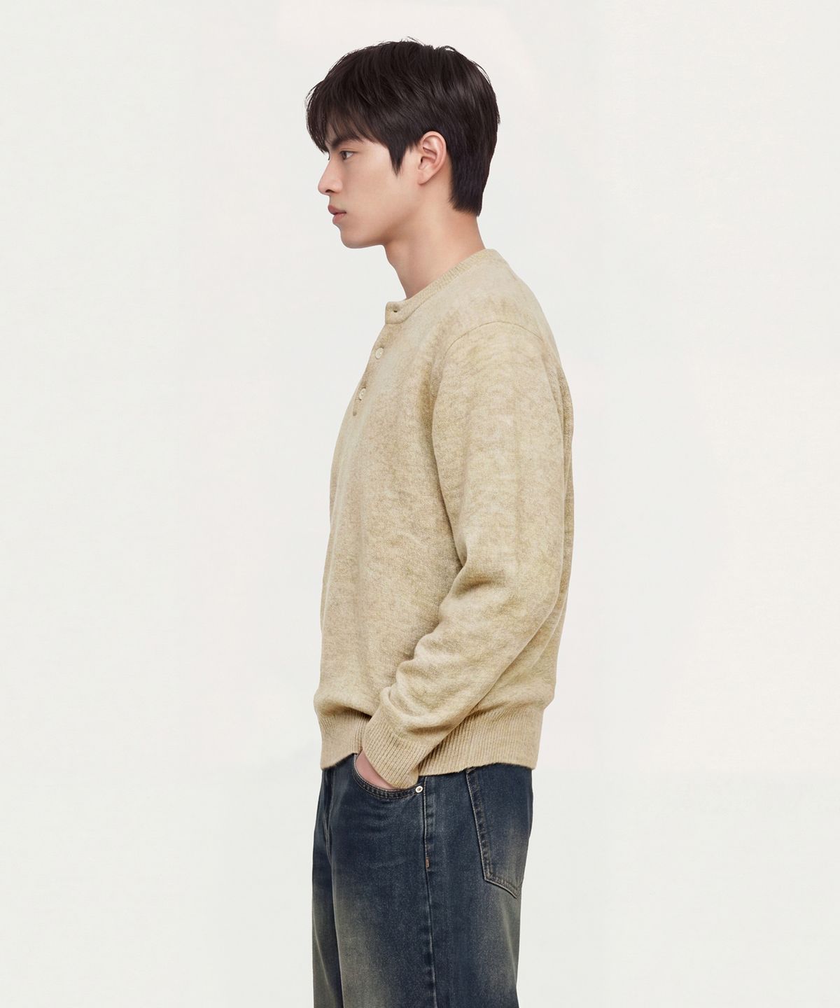 스탠드오버(STAND OVER) 데일리 헨리넥 니트 [오트밀]