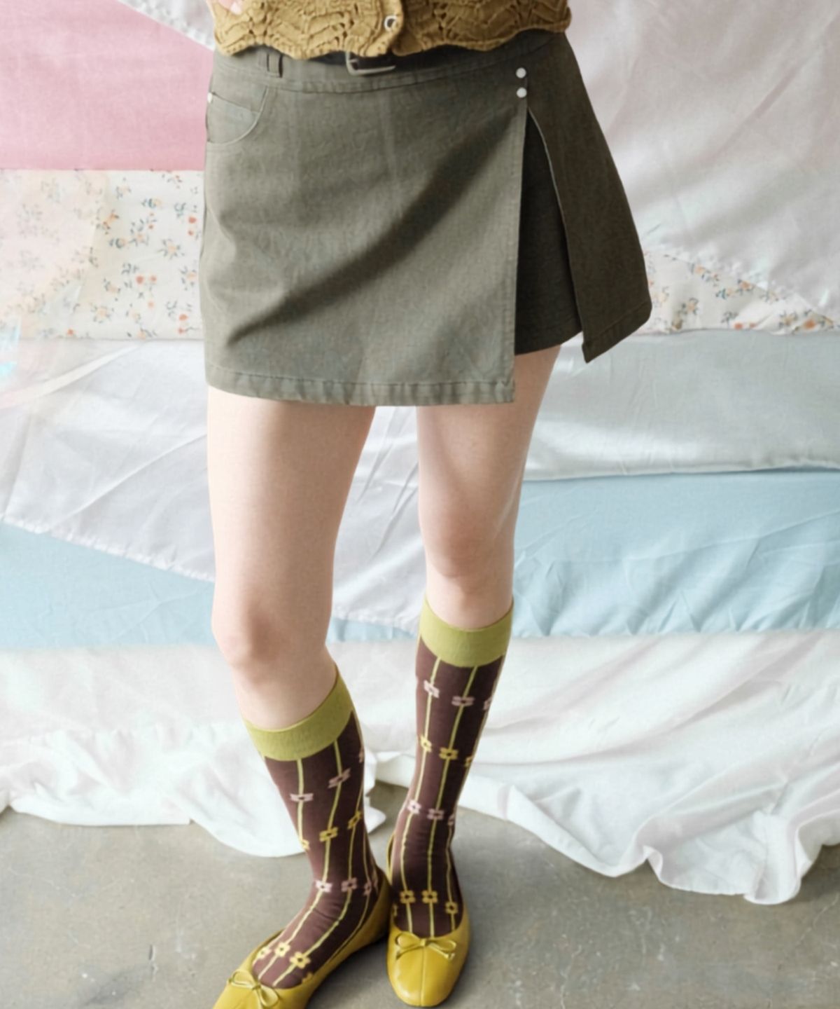 쿨키튼(KOOLKITTEN) Washed Slit Belted Mini Skirt 3colors