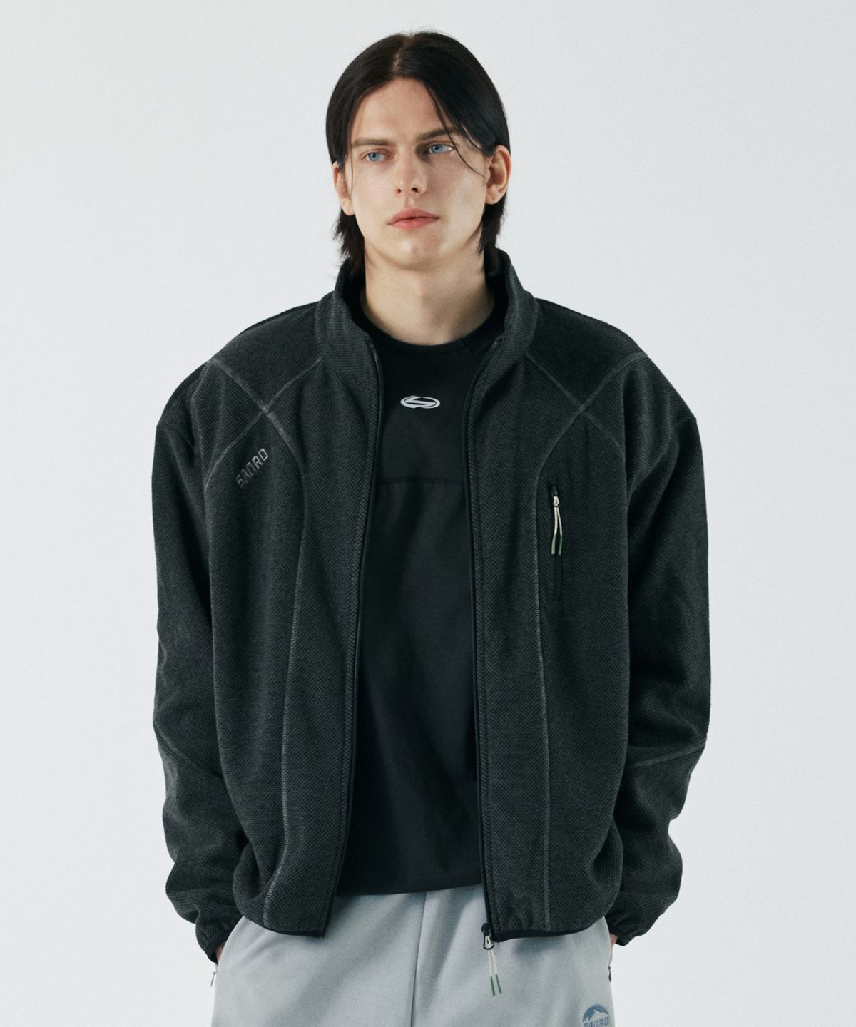 산로(SANRO) [UNISEX] 오드람프 플리스 핑거홀 자켓 - 블랙