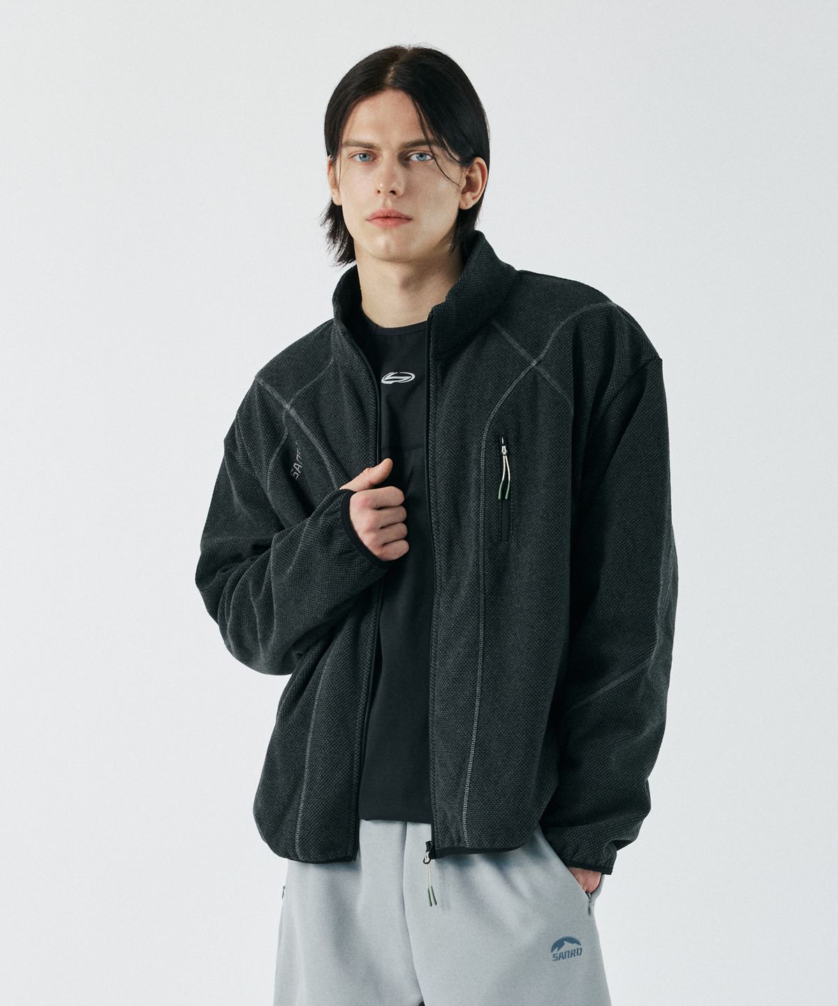 산로(SANRO) [UNISEX] 오드람프 플리스 핑거홀 자켓 - 블랙