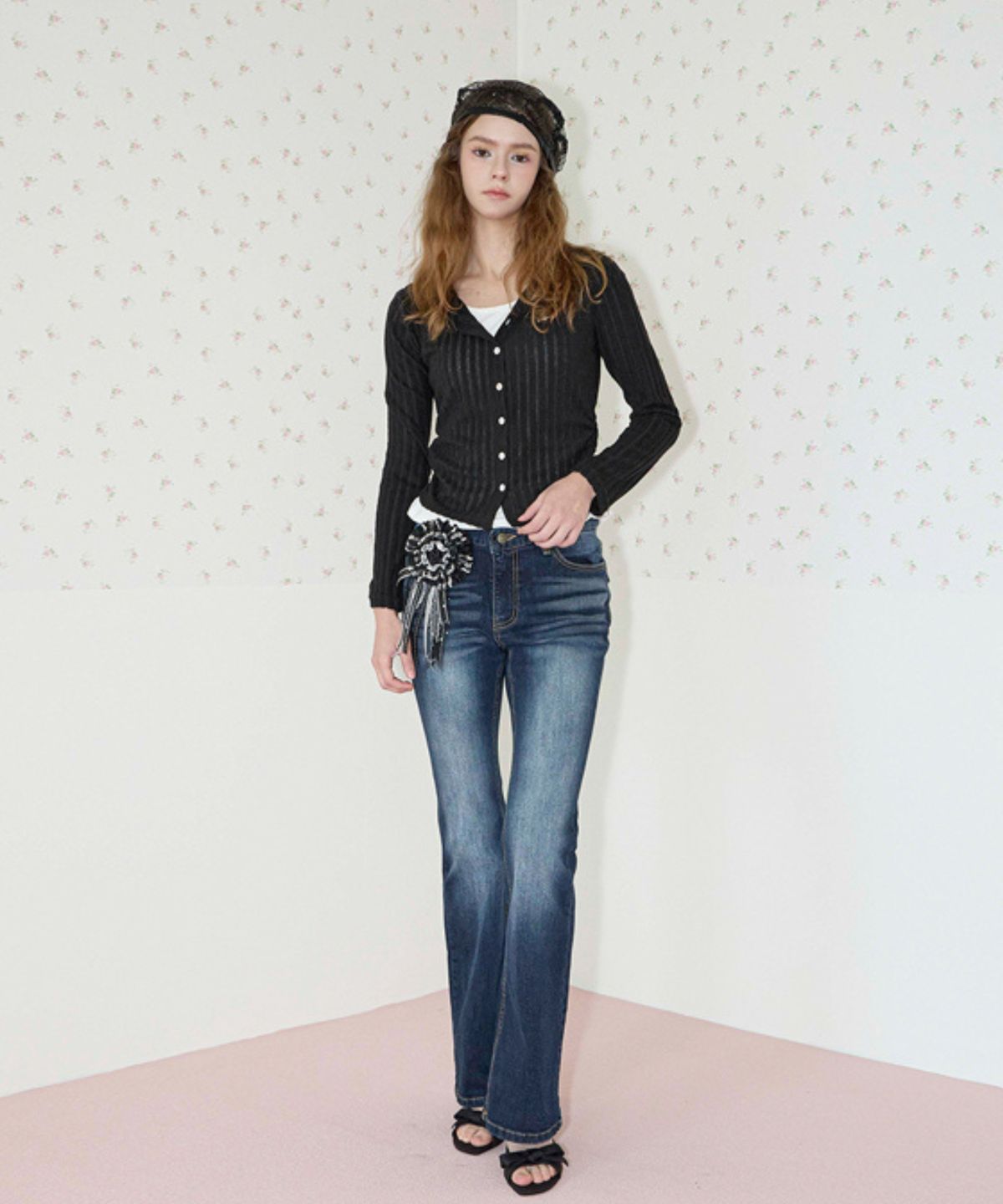 쿨키튼(KOOLKITTEN) Washed Low-Rise Bootcut Jeans (DARK INDIGO)