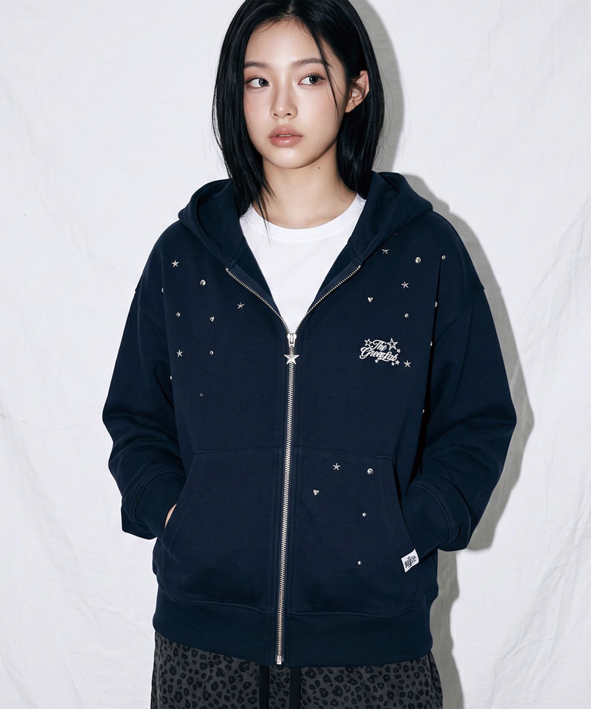 더그린랩(THE GREEN LAB) 스타 스터드 후드 집업 [네이비]
