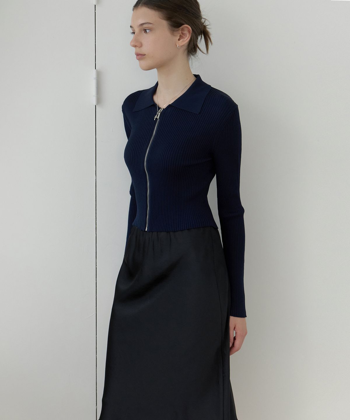 리엘(RE L) Lene knit zip-up cardigan (navy)