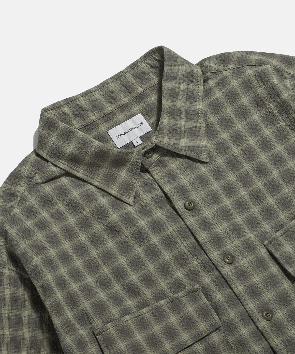 에스피오나지(ESPIONAGE) Checked Jungle Fatigue Shirt Dark Grey
