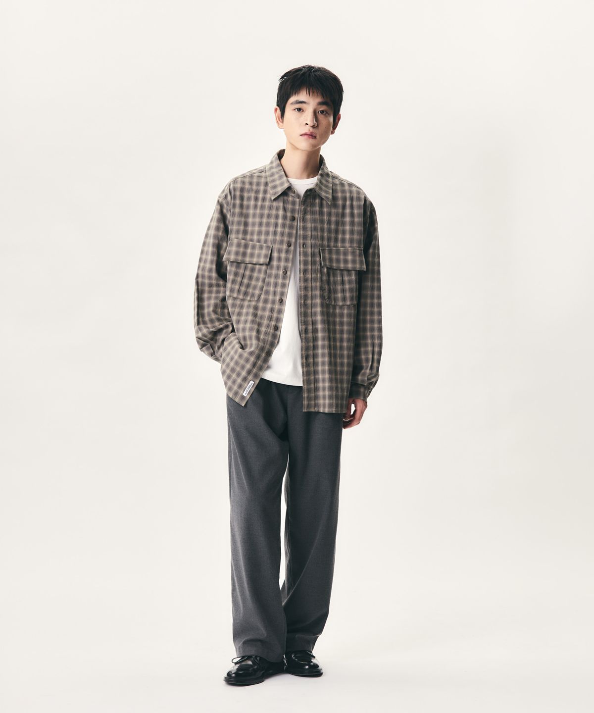 에스피오나지(ESPIONAGE) Checked Jungle Fatigue Shirt Dark Grey