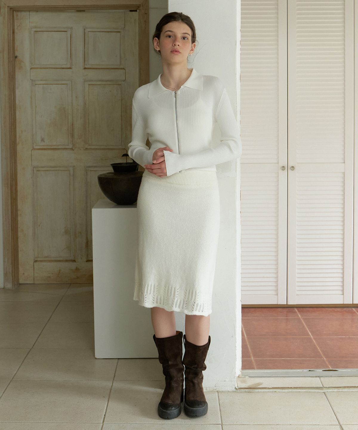 리엘(RE L) Lene knit zip-up cardigan (ivory)