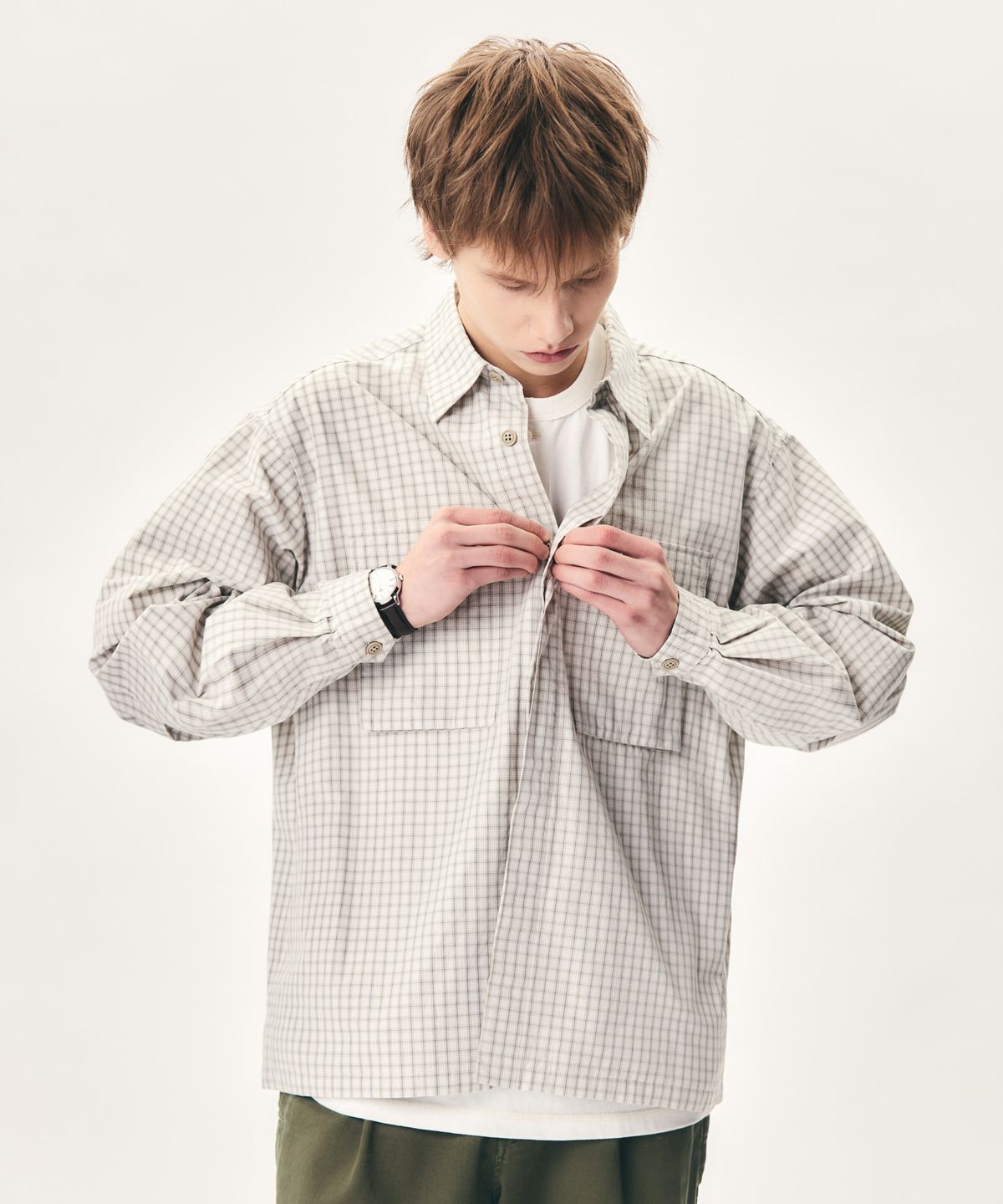 에스피오나지(ESPIONAGE) Vintage Check Mil Shirt Ivory
