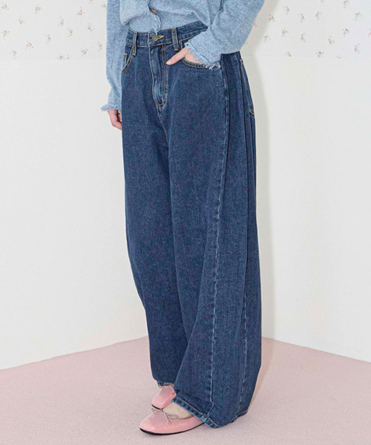 쿨키튼(KOOLKITTEN) Side Pleat Curved Denim Jeans 2colors