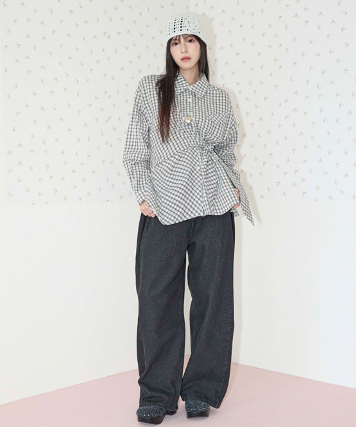 쿨키튼(KOOLKITTEN) Side Pleat Curved Denim Jeans 2colors