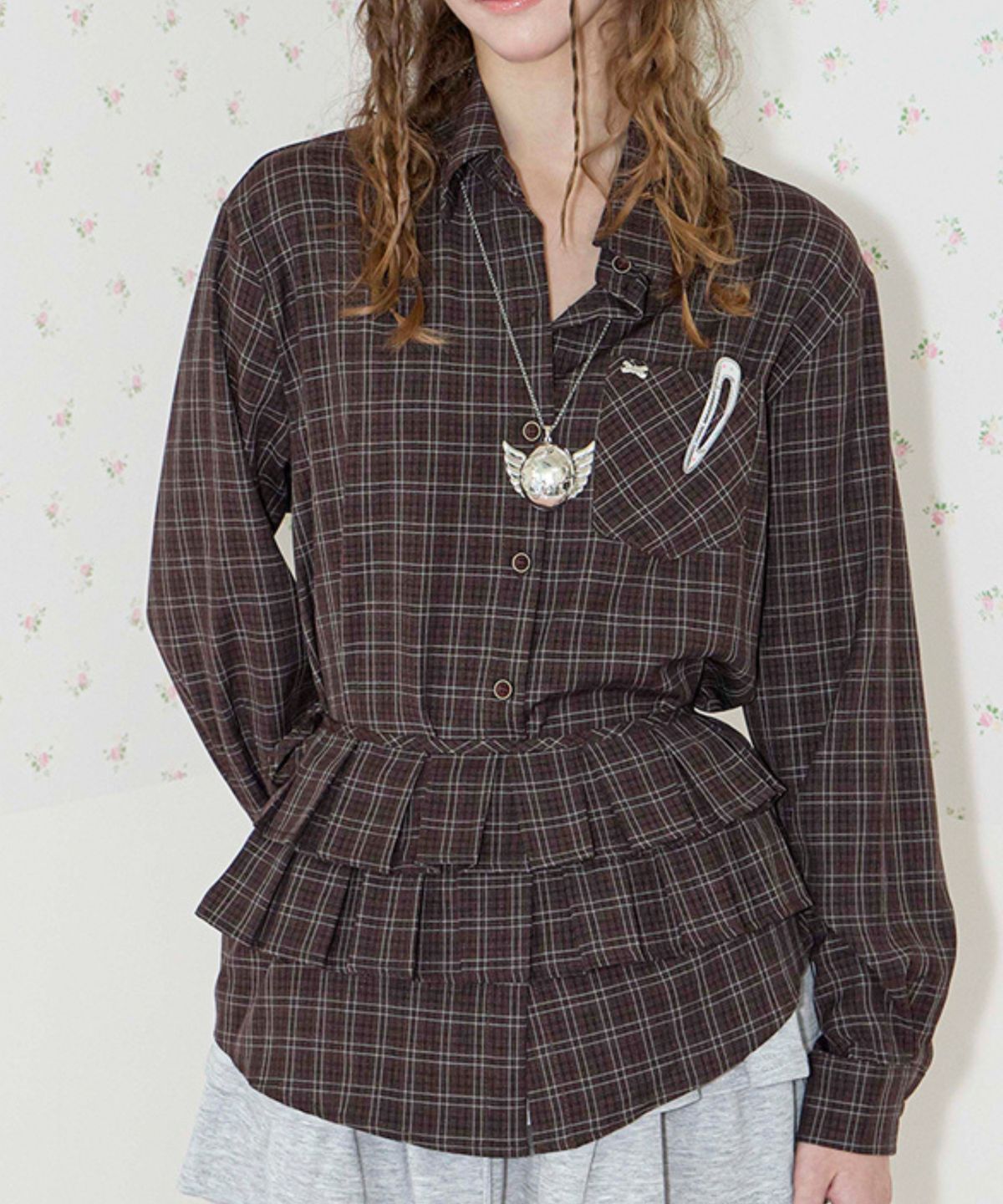 쿨키튼(KOOLKITTEN) Apron Layered Plaid Shirt 2colors