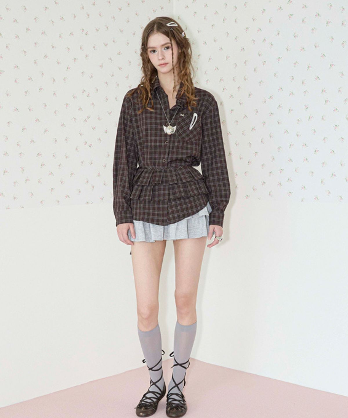 쿨키튼(KOOLKITTEN) Apron Layered Plaid Shirt 2colors