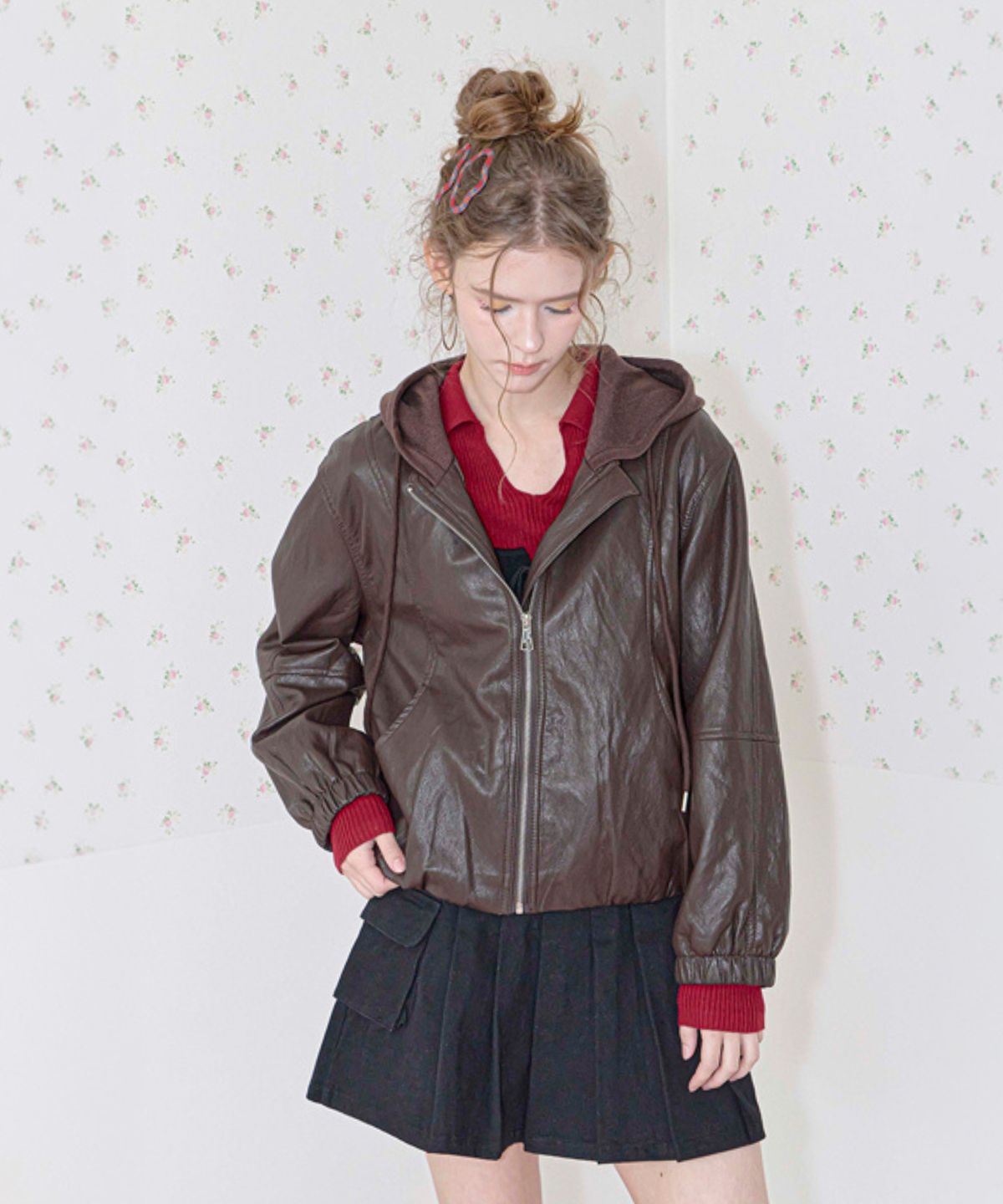 쿨키튼(KOOLKITTEN) Hooded Leather Zip-Up Jacket 2colors