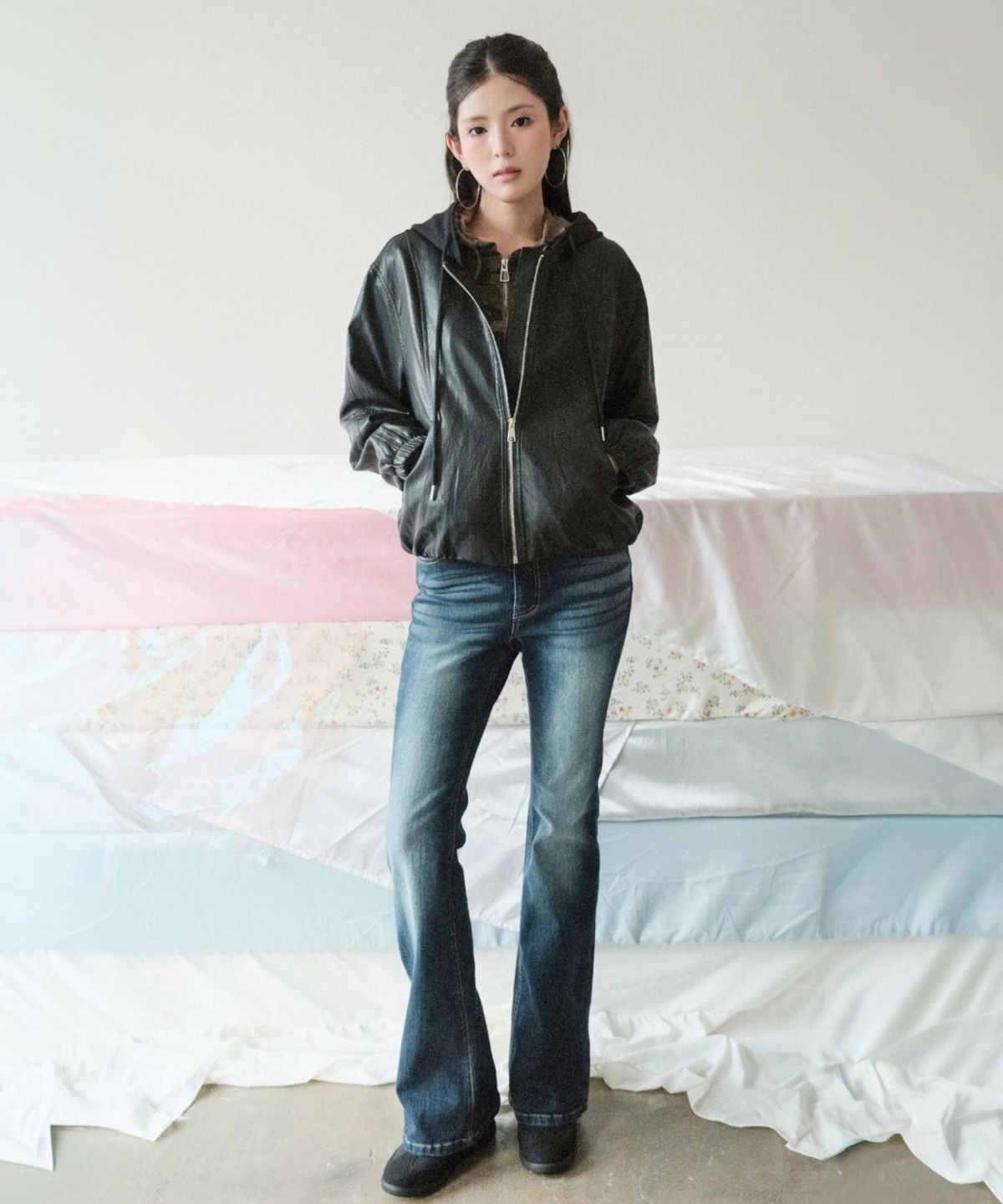 쿨키튼(KOOLKITTEN) Hooded Leather Zip-Up Jacket 2colors