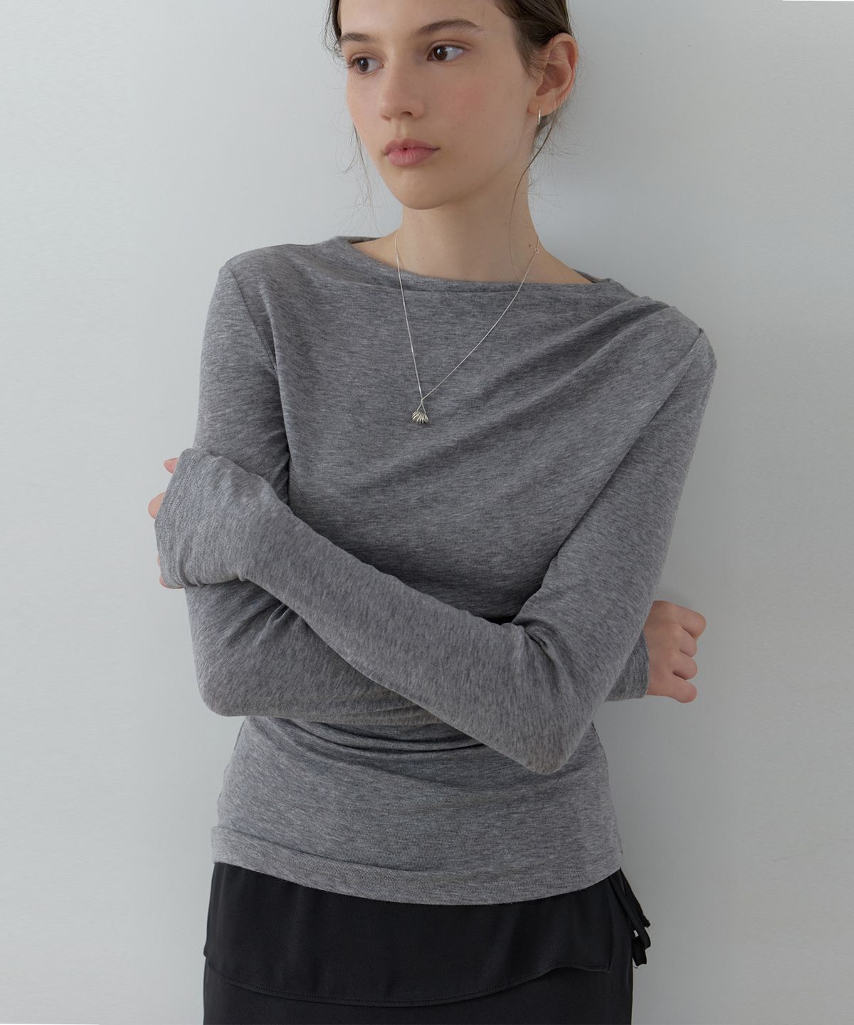 리엘(RE L) Orrin shirring t-shirt (gray)