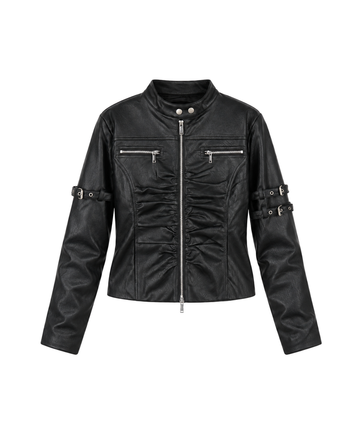 어니브(ANIV) GATHERED BELT LEATHER JACKET BLACK