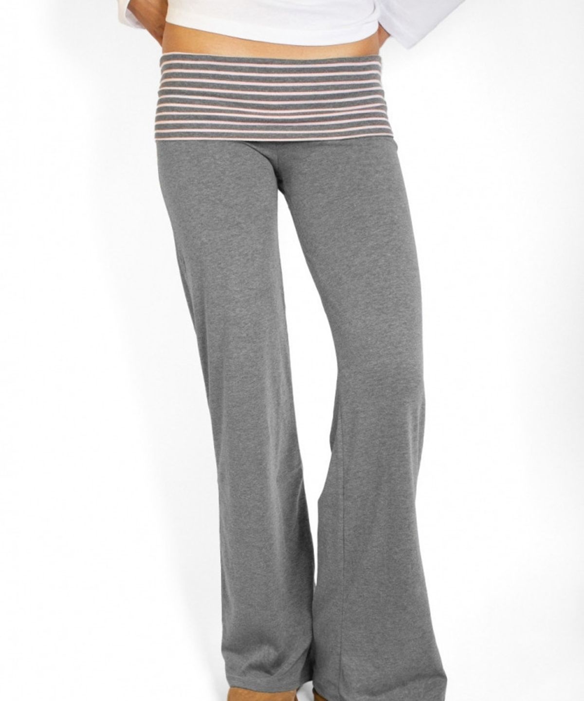 섭듀드(SUBDUED) Wide-leg Trousers with Turn-up Cuffs (STRIPE DARK GREY PINK)