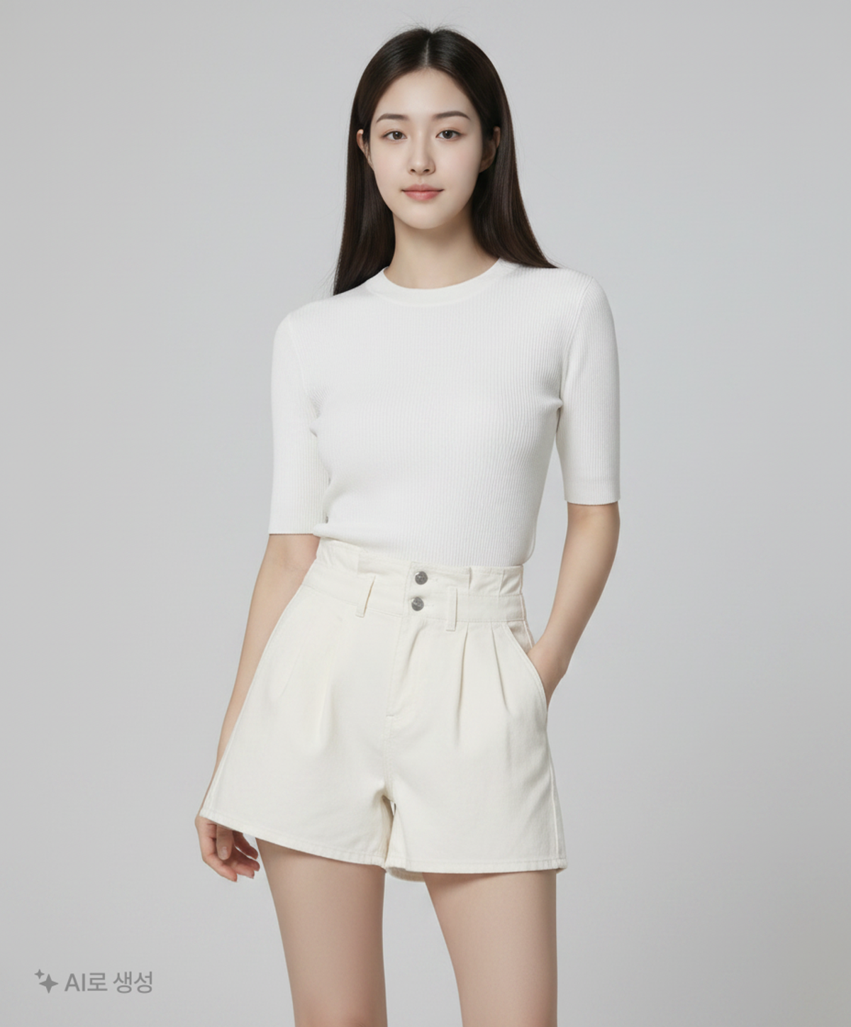 게스(GUESS) 여성 화이트 허리밴딩 페이퍼백 3부 팬츠 27