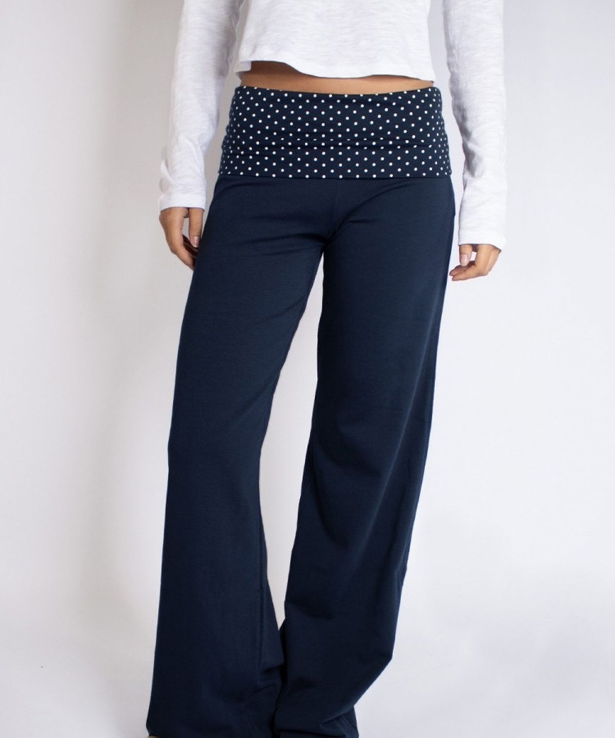 섭듀드(SUBDUED) Wide-leg Trousers with Turn-up Cuffs (BLUE - BLUE DOTS WHITE)