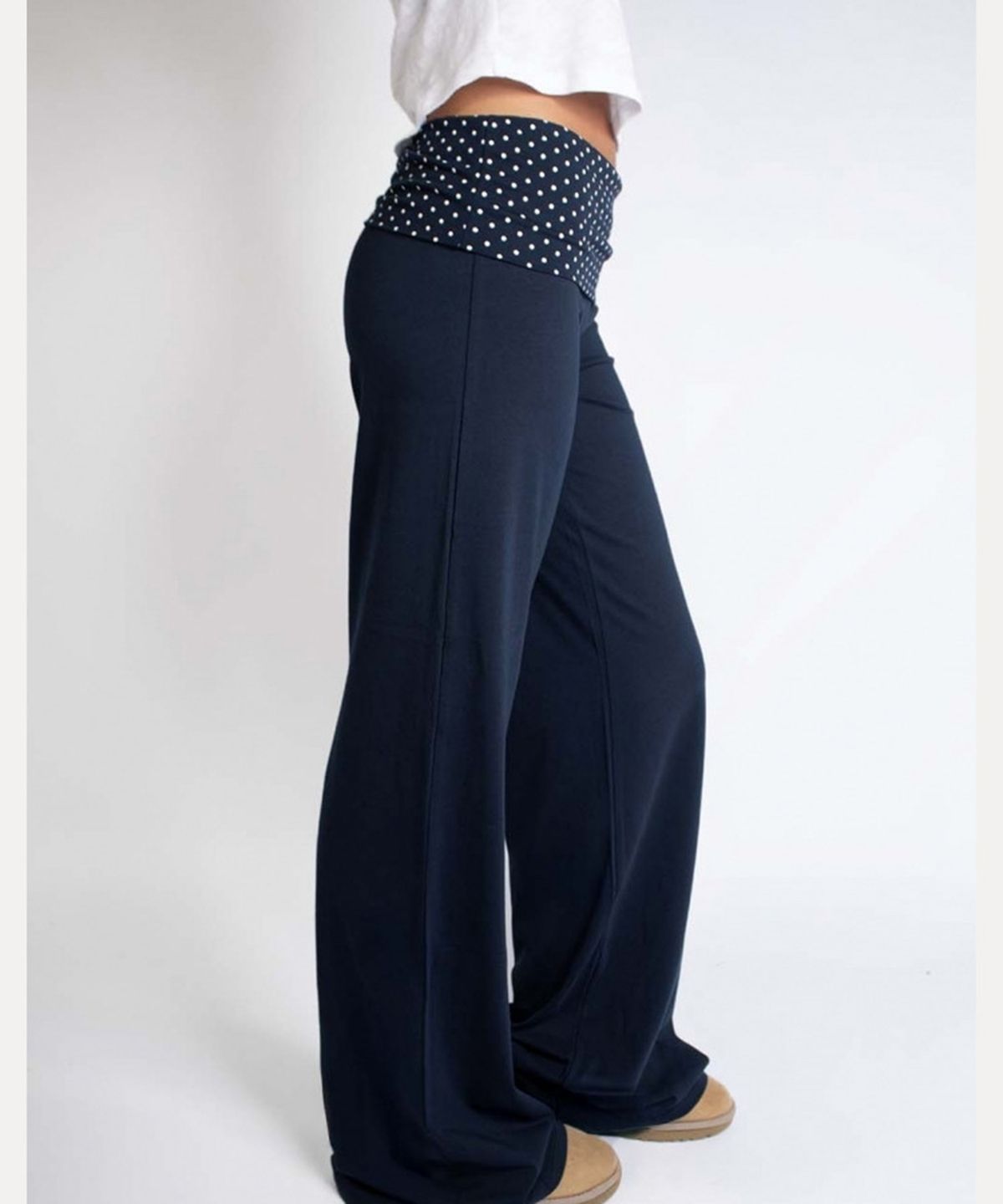섭듀드(SUBDUED) Wide-leg Trousers with Turn-up Cuffs (BLUE - BLUE DOTS WHITE)