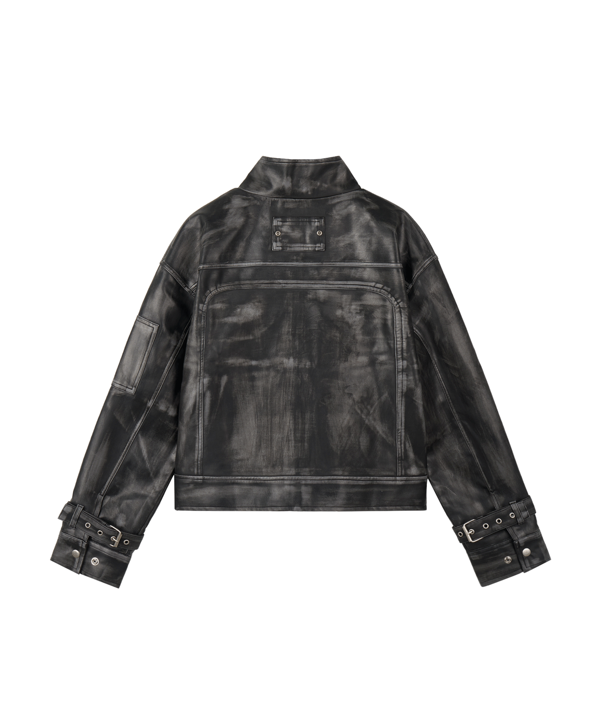 어니브(ANIV) CURVED RIVET LEATHER JACKET WASHED BLACK