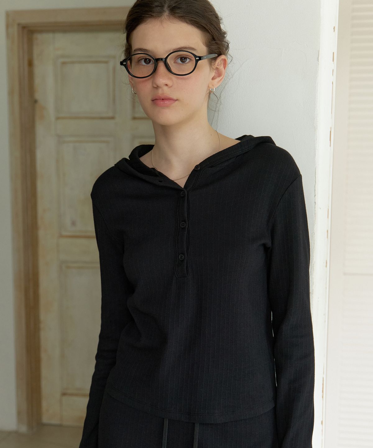 리엘(RE L) Joey hoodie t-shirt (black)