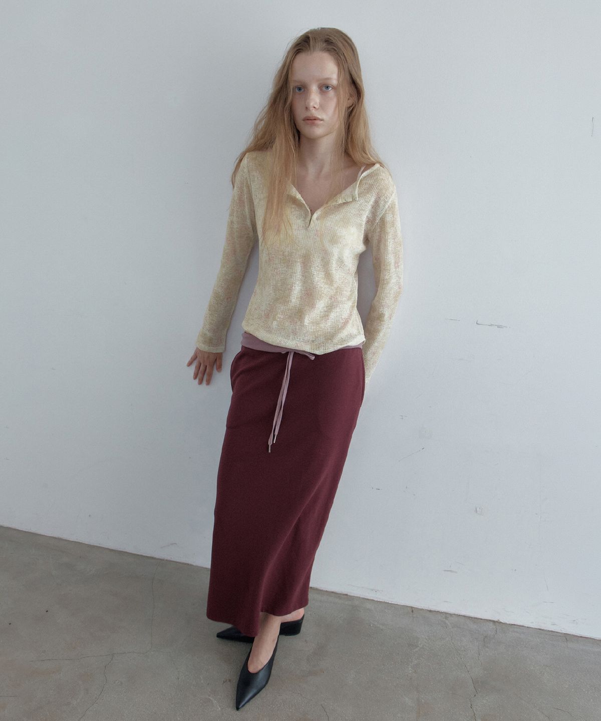 토아베(TOAVE) Easy Two-Tone Maxi Skirt (plum)