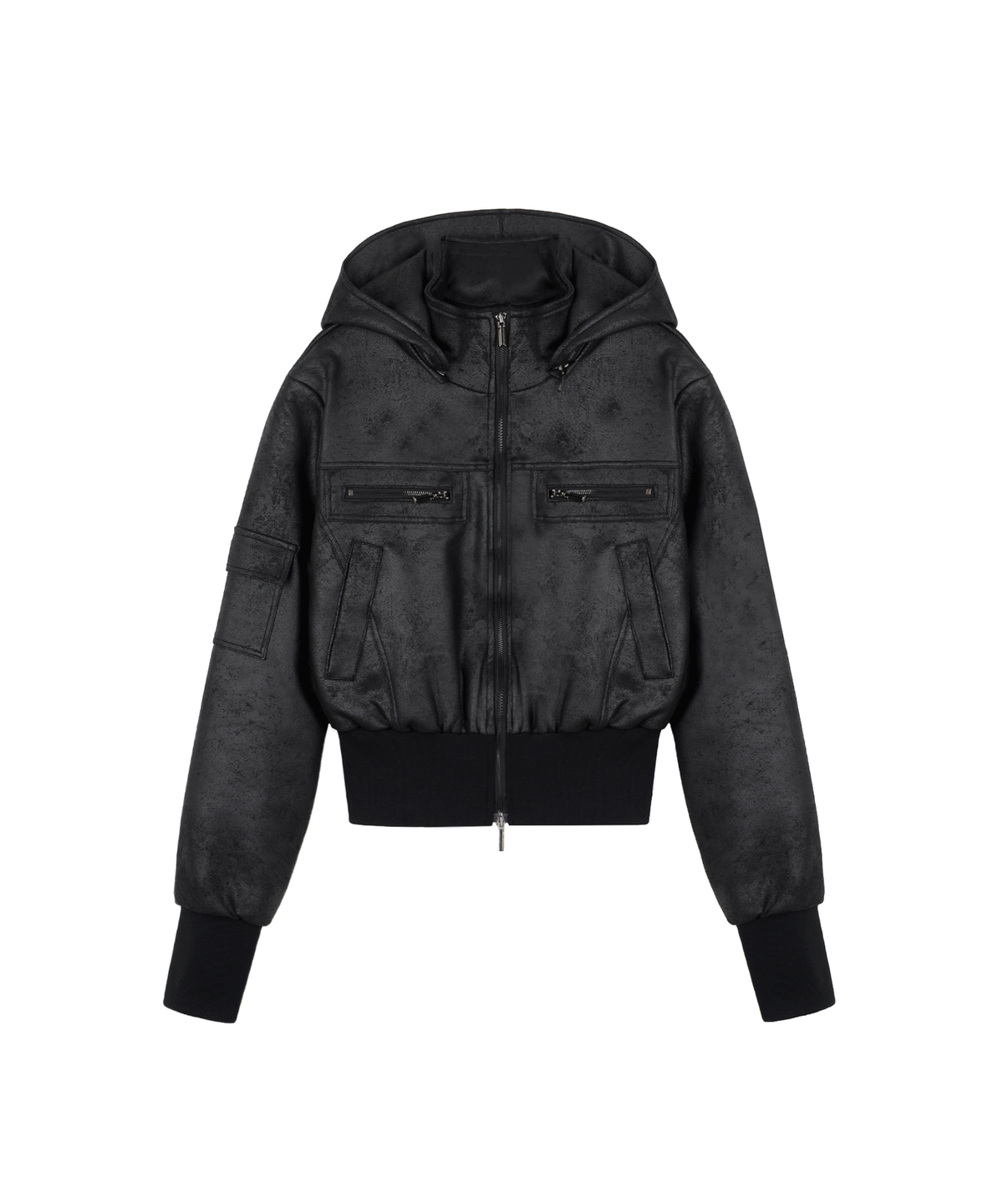 어니브(ANIV) CRACK SUEDE COATED HOODED JACKET BLACK