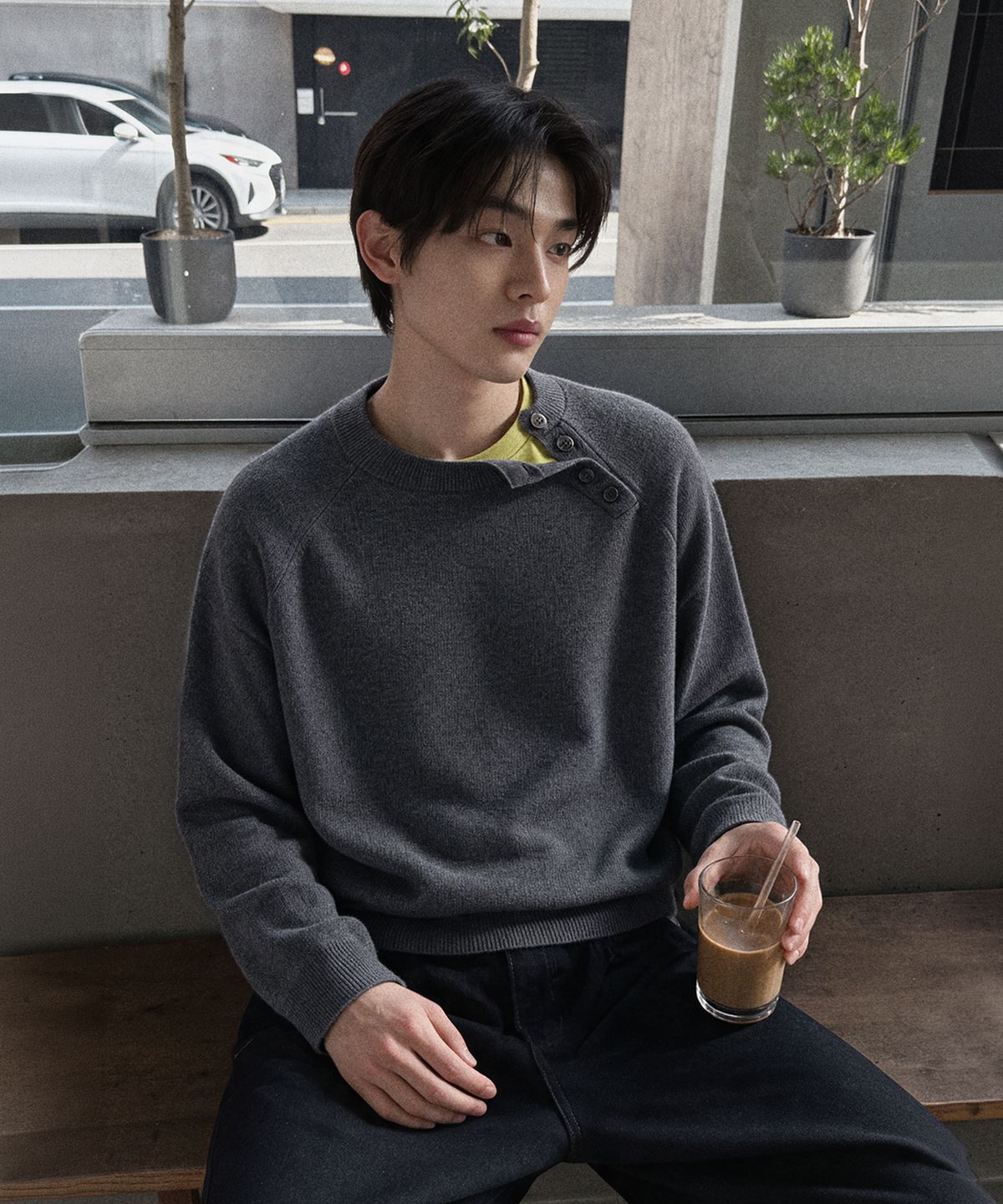어널러코드(ANOLORCODE) 사선 헨리넥 니트 (3color)