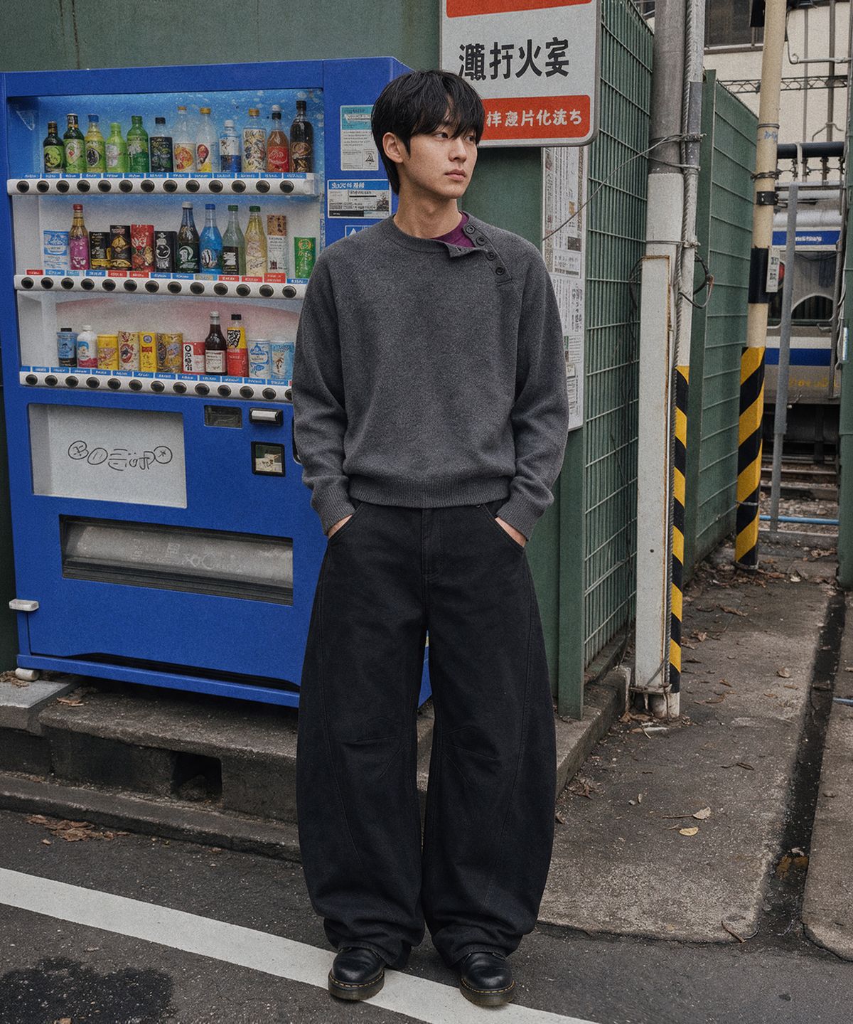 어널러코드(ANOLORCODE) 사선 헨리넥 니트 (3color)
