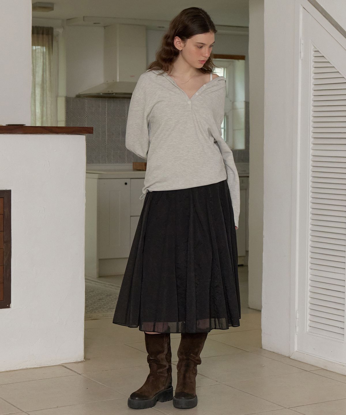 리엘(RE L) Rowan sheer skirt (black)