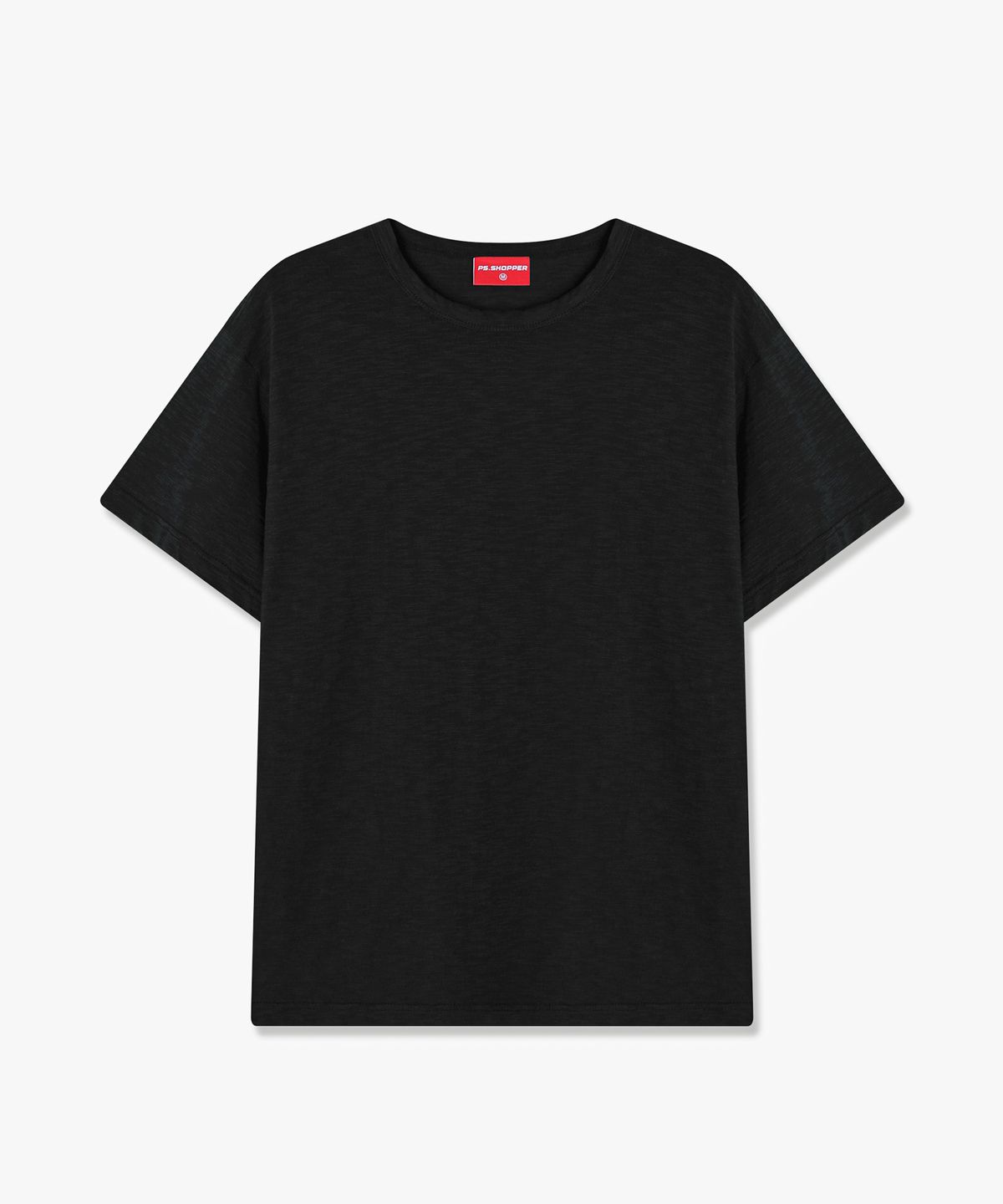 피에스쇼퍼(PSSHOPPER) [리퍼브] 세미 크롭 슬럽 빈티지 반팔 티셔츠 [블랙]