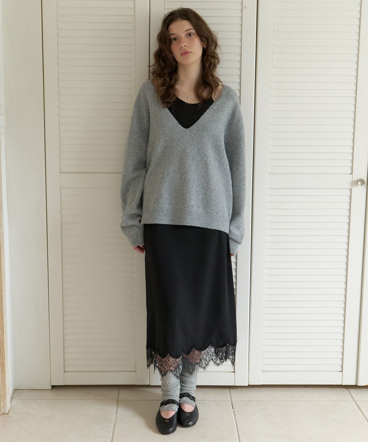 리엘(RE L) Greenery lace skirt (black)