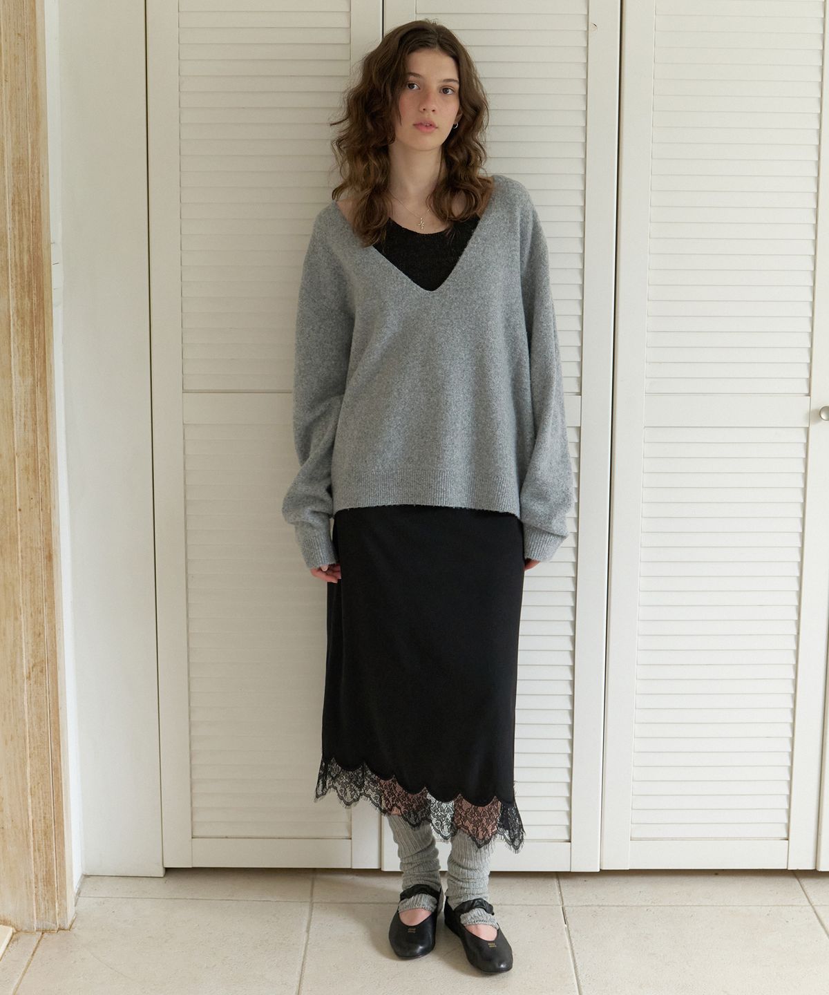 리엘(RE L) Greenery lace skirt (black)