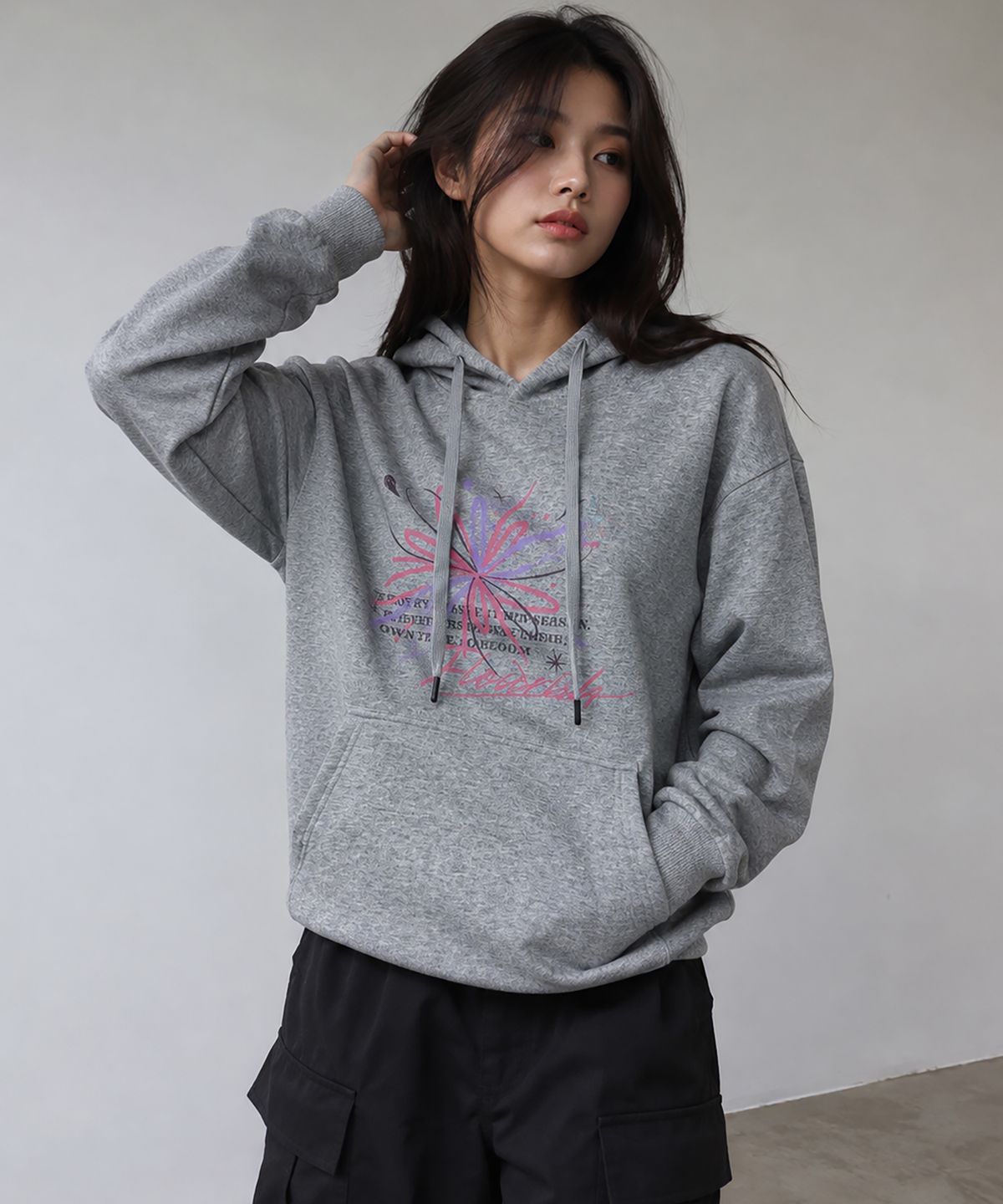 도톤(DOTON) BRIGHT FLARE HOODIE (Charcoal)