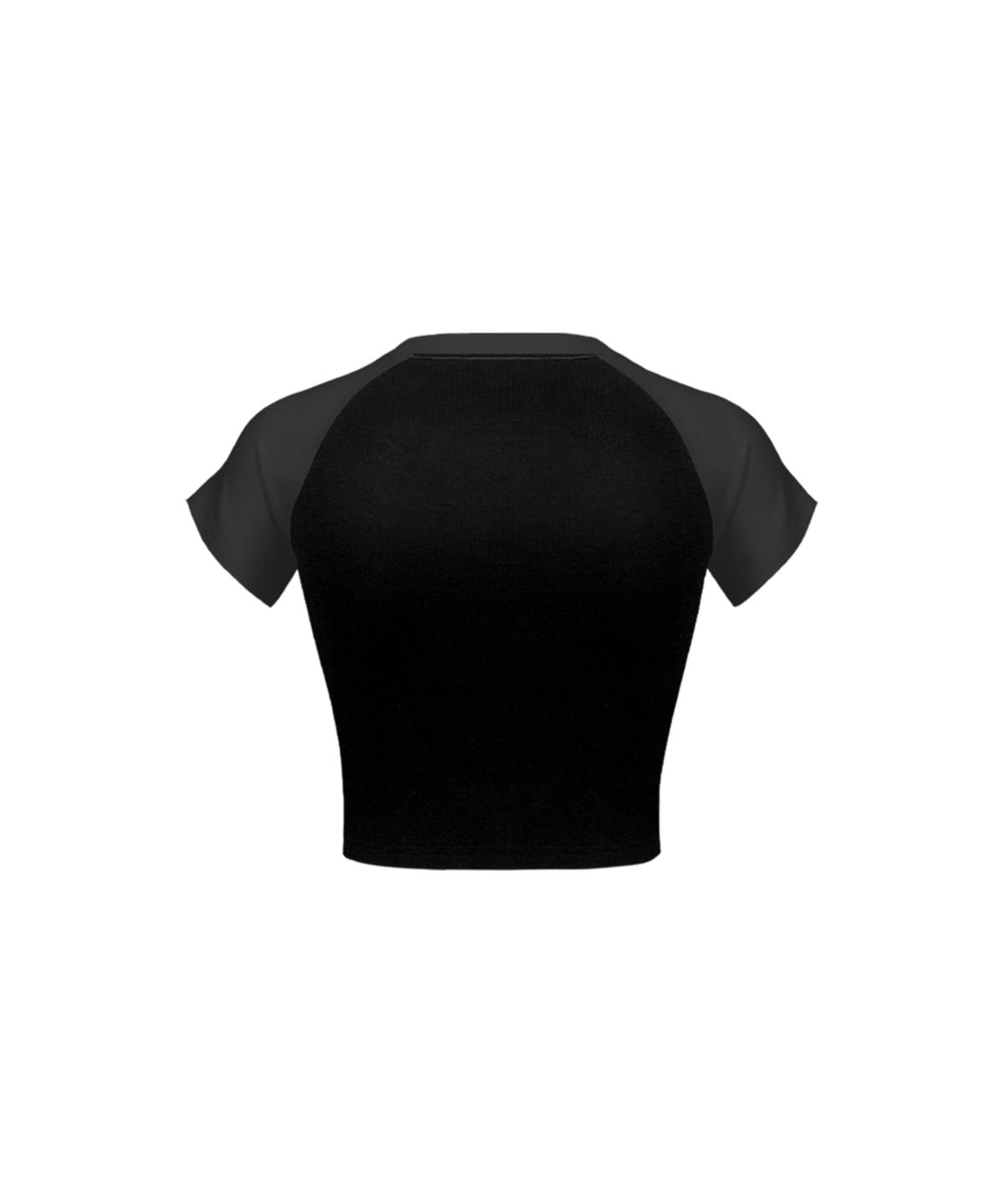 워너비즈핏(WANNABEZFIT) F.H.L 배색 슬림핏 세미크롭 숏슬리브 블랙
