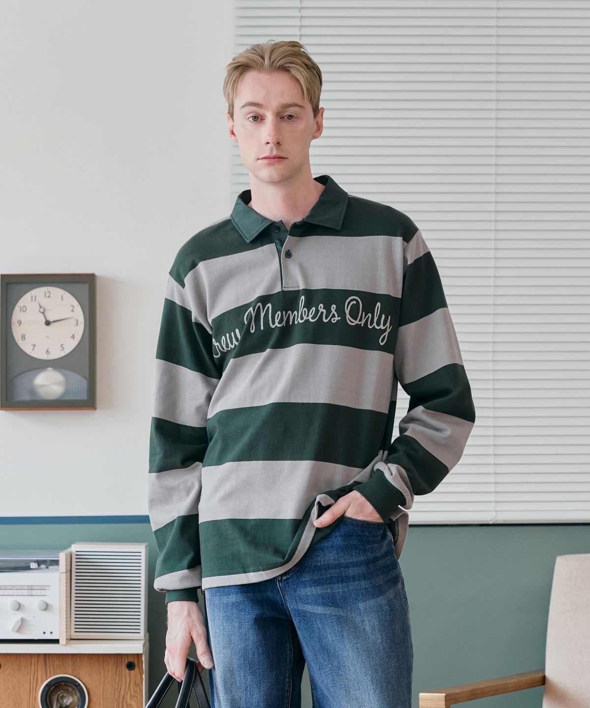크루멤버스온리(CREW MEMBERS ONLY) HERITAGE STRIPE POLO GREEN