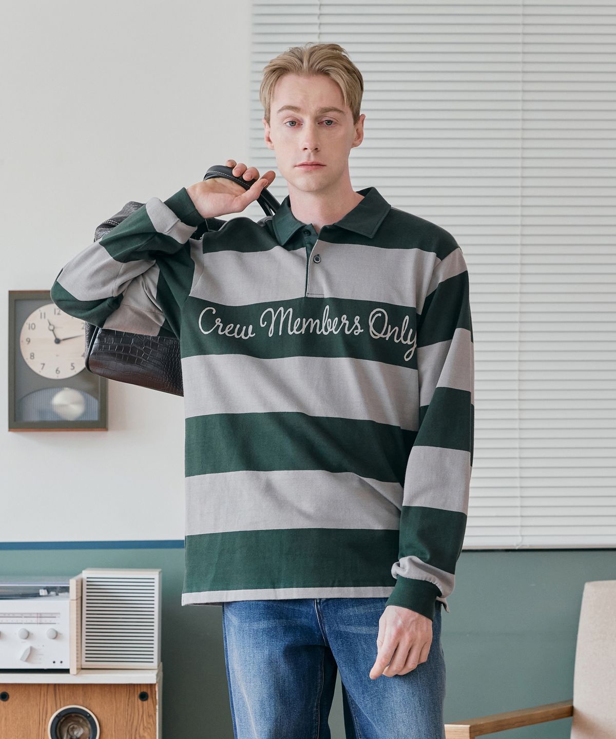 크루멤버스온리(CREW MEMBERS ONLY) HERITAGE STRIPE POLO GREEN