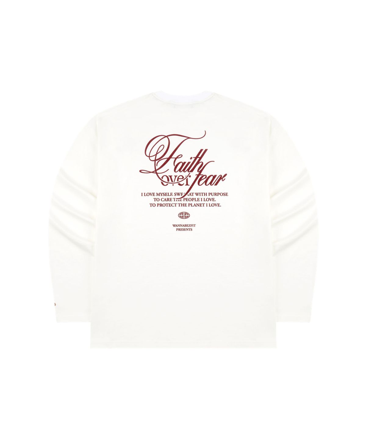 워너비즈핏(WANNABEZFIT) Faith over Fear MAX오버핏 롱슬리브 아이보리